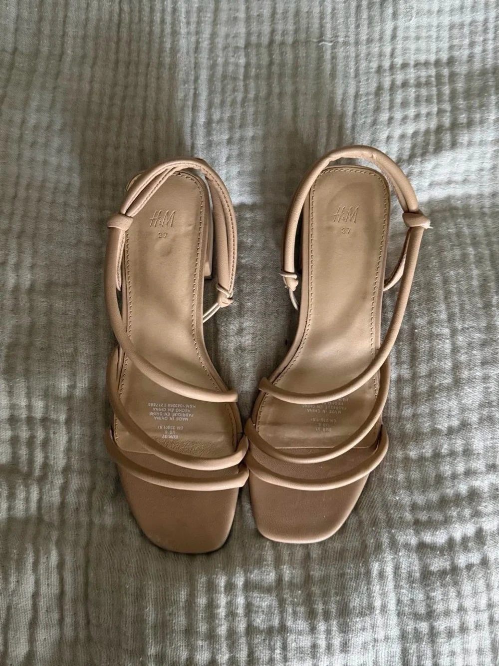 H&M Beige Strappy Low Block Heel Sandals